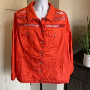Women's Orange Lace Detail stretch Denim Jacket